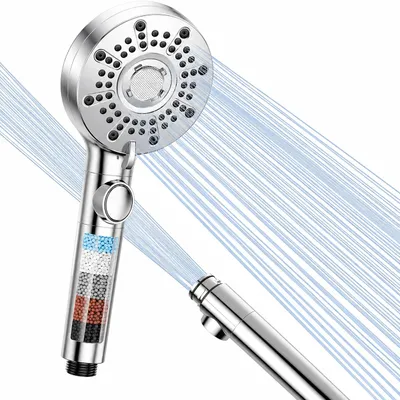 Produktbild von Duschkopf mit Filter, Hochdruck Brausekopf Dusche mit 5+1 Strahlarten, Handduschkopf, Sparduschkopf mit Filter-Funktion, Wasserstopp-Funktion