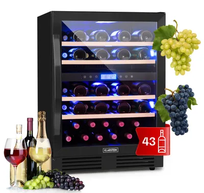 Produktbild von Klarstein Einbau-Weinkühlschrank, 2 Zonen Getränkekühlschrank Klein, Kleiner Weinschrank 129L, Wein-Kühlschrank Klein mit Glastür, Indoor/Outdoor Flaschenkühlschrank, Wine Fridge für 43 Flaschen