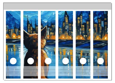 Produktbild von Wallario Ordnerrücken Sticker, selbstklebend für breite Ordner, 6 Stück, Motiv Katze im Mondschein