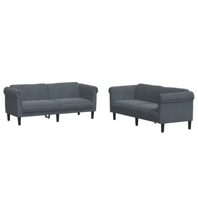 Produktbild von 2-tlg. Sofagarnitur Dunkelgrau Samt