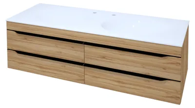 Productafbeelding van Kolpa MALAYA wastafelmeubel met dubbele wastafel, model OUM 140, afwerking: natuurlijke eik