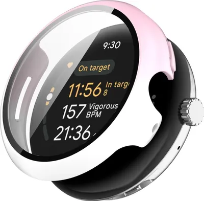 Image de Étui en plastique PC pour Google Pixel Watch 3 45 mm + verre de protection rose / blanc