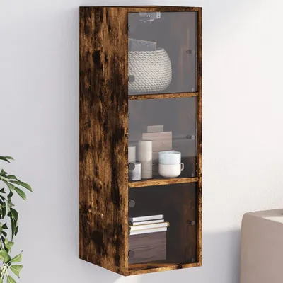 Obrázek produktu pro Nástěnná skříňka se skleněnými dvířky 35x37x100 cm Kouřový dub