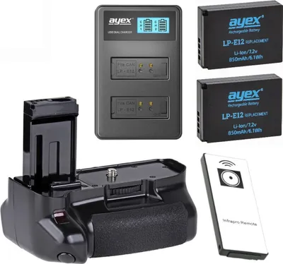 Produktbild von Batteriegriff Set für Canon EOS 100D + IR-Fernauslöser + 2x LP-E12 Akku + 1x USB Dual Ladegerät wie BG-100DH