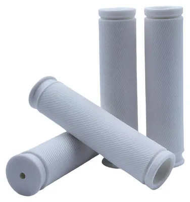 Zdjęcie produktu dla Rękojeści do roweru, gumowe, 2 sztuki, antypoślizgowe, białe, 130 mm, przeznaczone do rowerów górskich (MTB) i BMX