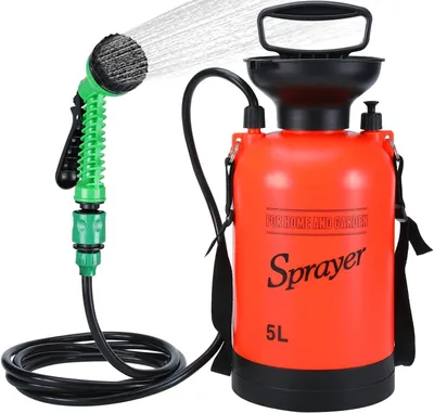 Obrázek produktu pro Přenosná kempingová sprcha se 7 režimy stříkání, ruční sprcha o objemu 1,3 galonu s odnímatelnou hadicí a hlavicí, 5l tlaková sprcha pro kempování a outdoor