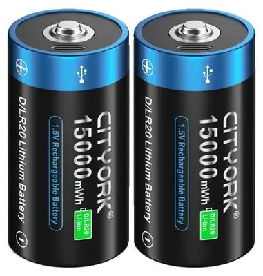 Obrázok produktu pre Nabíjateľná lítiová batéria, výstup 1,5 V, nabíjací konektor USB typu C, 2 ks batérií D 15000
