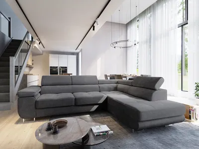 Produktbild von Masseno Ecksofa APIRO R-S mit Schlaffunktion L-Form, Sofa mit Bettkasten, Wohnzimmersofa, Couch, Soffa, Bettsofa, Couchgarnitur- Graphitfarben, POSO 34