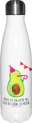Produktbild von Mr. & Mrs. Panda Trinkflasche Avocado Party - Weiß - Geschenk, trinkflaschen, Happy Birthday, edelstahl wasserflasche, Thermosflasche, Jubiläum, Thermos