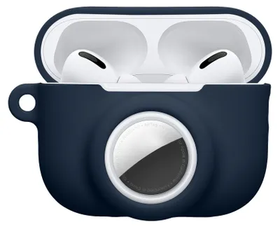 Produktbild von kwmobile 2-in1 Schutzhülle für Apple Airpods Pro 3 Hülle - Kopfhörer Silicon Case kompatibel mit AirTag - stoßfestes Cover mit Karabiner - Dunkelblau