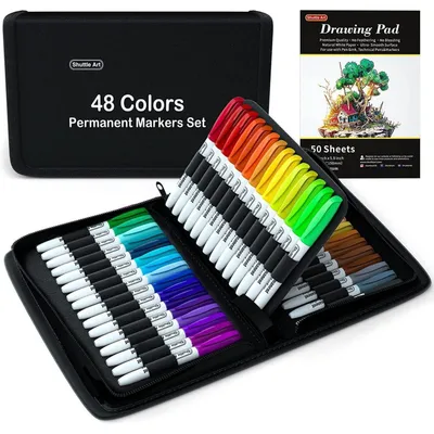 Productafbeelding van Permanent markers, verschillende kleuren, geschikt voor kunststof, glas, hout, steen. 48 kleuren + 1 tas