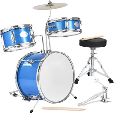 Immagine prodotto di Set batteria per bambini - Set batteria per principianti in 3 pezzi - Grancassa 35,6 cm - Rullante 25,4 cm - Tom 20,3 cm - Per bambini dai 6 ai 13 anni - Set didattico incl. bacchette - Blu