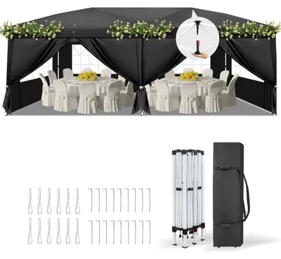 Produktbild von LEADZM Faltpavillon 3x6 m, mit 6 Seitenwänden, Partyzelt wasserabweisend UV-Schutz 50+, höhenverstellbarer Gartenpavillon, mit Tragetasche,Schwarz