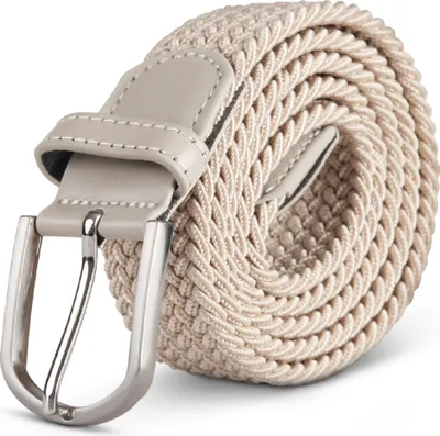 Immagine prodotto di cintura elastica orlata (lunghezza: 125cm) cintura intrecciata color crema - cintura in tessuto elastico cintura elastica senza fori unisex regolabile all'infinito