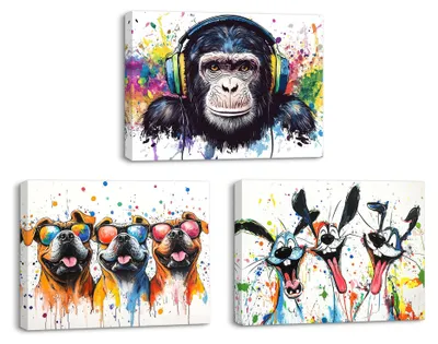 Tier Canvas Prints 3er Set, 30x40 cm, Orang-Utan & Welpe