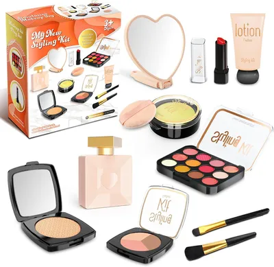 Obrázok produktu pre Sada detskej kozmetiky na hranie, bezpečná a netoxická, obsahuje rúž, zrkadlo a štetce, vhodná pre deti od 3 rokov