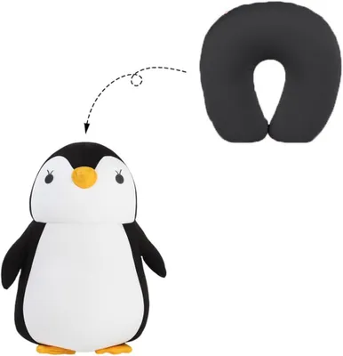 Productafbeelding van Nekkussen 2-in-1 U-vorm, schattige pinguïn, voor volwassenen en kinderen, voor reizen