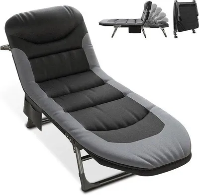 Productafbeelding van Veldbed Campingbed - Inklapbaar Logeerbed - Buiten Ontspannen - 6-voudig Verstelbaar - 190 x 65 cm - Zwart