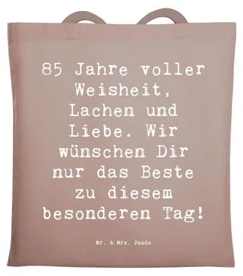 Produktbild von Mr. & Mrs. Panda Jutetasche Spruch 85. Geburtstag - Braun Pastell - Geschenk, Happy Birthday, Wertschätzung, canvas tasche, Shopping, Jutebeutel, Alter, besondere Anlässe