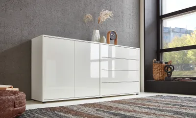 Produktbild von BMG Möbel Sideboard »Mailand Set 3« (Kommode Anrichte Aktenschrank), mit weiß lackierten Hochglanzfronten und hochwertigen push-to-open Beschlägen