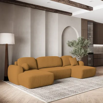Produktbild von Masseno Ecksofa SAVONA P mit Schlaffunktion U-Form, Sofa mit Bettkasten, Wohnzimmersofa, Couch, Soffa, Bettsofa, Couchgarnitur- Gelb, POSO 01
