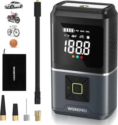 Imagen del producto de Bomba de aire eléctrica de 150 psi (10,3 bar), compresor de batería de 7,2 V y 5000 mAh, inflador de neumáticos portátil inalámbrico con pantalla digital, para bicicletas