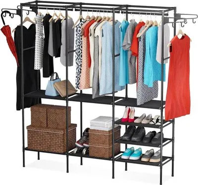 Immagine prodotto di Portaabiti Unyqoos® (con 3 colonne) con sistema di stoccaggio a più livelli – appendiabiti stabile e salvaspazio, colore nero