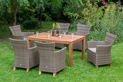 Produktbild von Merxx Gartenmöbelset "Toskana" 13tlg. - Aluminiumgestell mit Kunststoffgeflecht natur und Akazie - 50415-211
