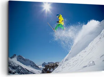 Produktbild von Bild auf Leinwand - Leinwandbild - Ski Winter Schnee Berg - 120x80cm - Wand Bild - Wanddeko - Leinwanddruck - Bilder - Kunstdruck - Wanddekoration - Leinwand bilder - Wandkunst - AA120x80-2856