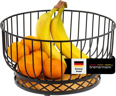 Image de bremermann Corbeille à fruits, coupe à fruits ronde, Ø env. 28,5 cm, noir mat, fond en bambou