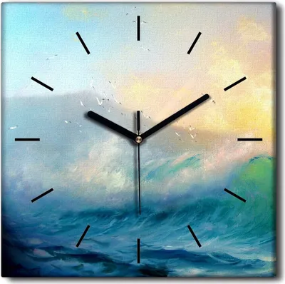 Produktbild von Coloray Uhr auf Leinwand 30x30 cm Wand Uhr Dekoration Wohnzimmer Segeltuch schwarze Hände -Meereswellenlandschaft