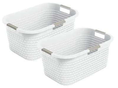 Produktbild von Rotho 2er-Set Wäschekorb 40L Country - Wäschesammler groß - Wäsche Korb 59 x 39 x 25,2 cm - Wäschebox aus Kunststoff - Aufbewahrungskorb Behälter