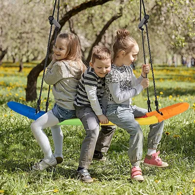 Produktbild von COSTWAY 123x45cm huśtawka gniazdo 150kg obciążalna huśtawka na drzewie 100-160cm regulowana huśtawka wisząca na linie huśtawka ogrodowa huśtawka dla wielu dzieci kolorowa