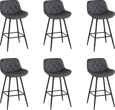 Produktbild von EUGAD Barhocker 6er Set, mit Rückenlehne&Samtbezug, Metallbeinen, Dunkelgrau