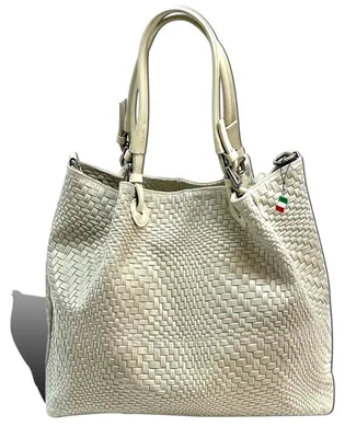 Produktbild von Florence Tasche geprägtes abstraktes Flechtmuster beige Leder Handtasche D2OTF163I