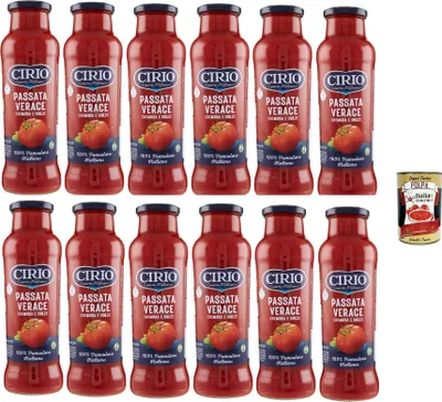 Produktbild von Cirio Passata Verace 12 x 700g cremig & süß, 100% italienische Tomaten, hochwertige Tomatenpassata für Saucen & Pasta, ideal für mediterrane Küche + Italian Gourmet polpa