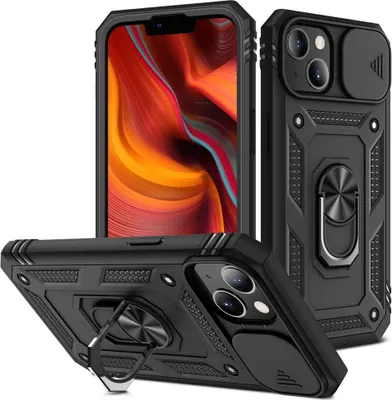 Produktbild von iPhone 13 Hülle - Coverup Ring Ständer Back Cover mit Kamera Schutz - Schwarz