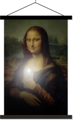 Produktbild von MuchoWow® Textilposter Mona Lisa - Telefon - Da Vinci 120x180 cm mit schwarzem Rahmen - Fotos