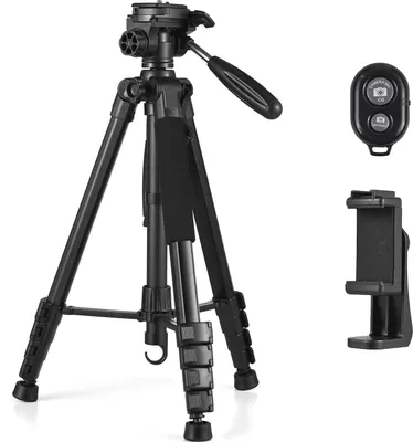 Produktbild von Andoer 1,88 m/74 Zoll Fotografie-Stativ, Kamerastativ, Aluminiumlegierung, 360¡ã drehbar, 5 kg/11 lbs Tragfaehigkeit, 1/4 Zoll Schraubverbindung mit Telefonclip, Fernausloeser-Ersatz fuer Canon, Sony, Nikon, DSLR-Kameras, Camcorder, Smartphones