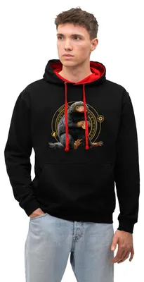 Produktbild von Spreadshirt Phantastische Tierwesen Niffler mit Gold Uni Kontrast Hoodie, L, Schwarz/Rot