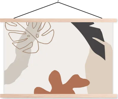 Produktbild von MuchoWow® Textilposter Sommer - Blätter - Weiß 120x80 cm mit holzfarbenen Rahmen - Aufhängeset