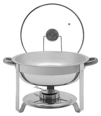 Image de Ensemble de chafing dishes pour buffet - Récipients de maintien au chaud ronds de 5 litres - En acier inoxydable - Avec couvercle - Pour maintenir les aliments au chaud lors de buffets - Réutilisables