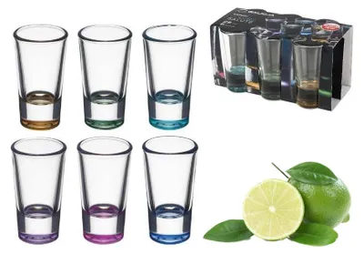 Immagine prodotto di Set di 6 bicchierini da liquore in vetro con fondo colorato, 28 ml, lavabili in lavastoviglie