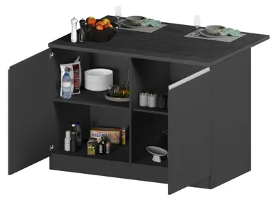 Produktbild von Kücheninsel Daffaticat, zusätzlicher Ablagetisch, Küchenschrank mit 2 Türen, 100 % Italy, 125 x 90 x 90 cm, Anthrazit und Schiefer