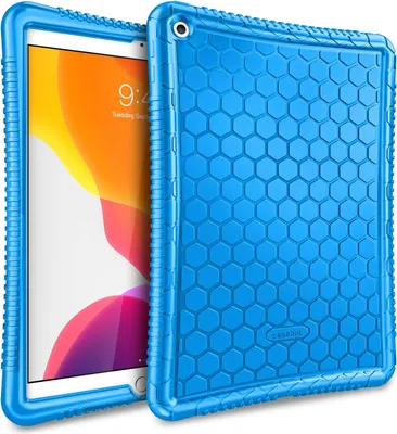 Produktbild von Fintie Silikon Hülle für iPad 10,2" Zoll 2021/2020 / 2019 (9. / 8. und 7. Generation) - [Bienenstock Serie] Leichte rutschfeste Stoßfeste Schutzhülle Tasche Case Cover, Blau