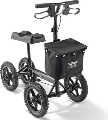 Immagine prodotto di VEVOR knee scooter, deambulatore in alluminio con manubrio regolabile in altezza e ginocchiera, ruote fuoristrada da 30 cm, doppio freno, scooter per la riabilitazione delle gambe per fratture della caviglia e del piede, 160 kg