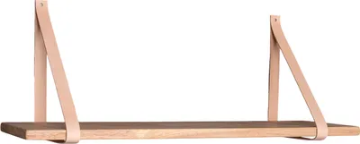 Immagine prodotto di Mensola da parete Foyle 80x20 cm olio naturale, cinghie in pelle marrone.