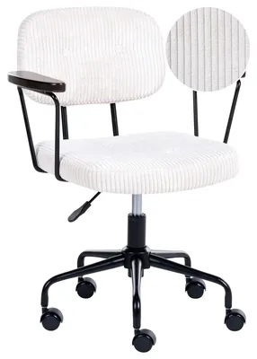 Produktbild von BELIANI Bürostuhl Cremeweiß Cord Knopfheftung mit Armlehnen Rollen Gasdruckfeder Höhenverstellbar Drehbar Retro Büro Wohnzimmer Esszimmer Drehstuhl