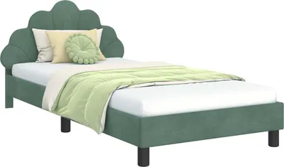 Image de vidaXL Sommier de lit d'enfant avec tête de lit vert mer 90 x 190 cm velours
