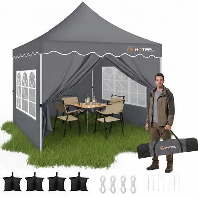 Produktbild von Faltpavillon 3x3m Grau Wasserdicht UV Schutz 50+ mit 4 Seitenwänden